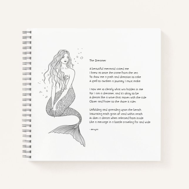 Carnet Ordinateur Portable Mermaid Avec Poème "Le Rêveur" (Devant)