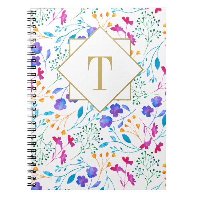 Carnet Ordinateur portable monogramme floral à spirale (Devant)