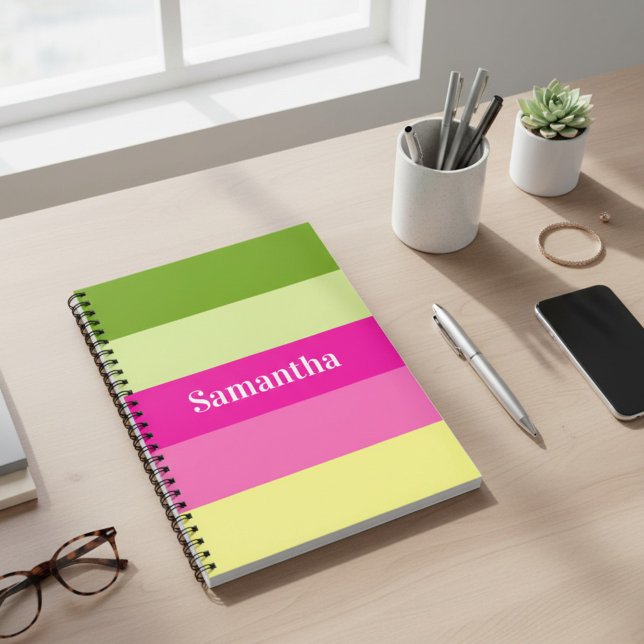 Carnet Ordinateur portable monogramme vert et rose rayé (Créateur téléchargé)