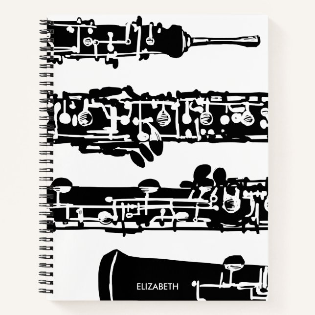 Carnet Ordinateur portable Spiral Oboe en noir et blanc (Devant)