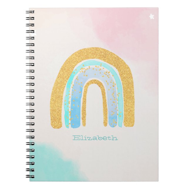 Carnet Oreiller jeté arc-en-ciel paillettes or aquarelle (Devant)