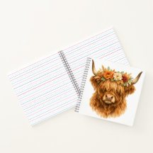 Oreiller jeté Boho Highland Cow avec couronne flor