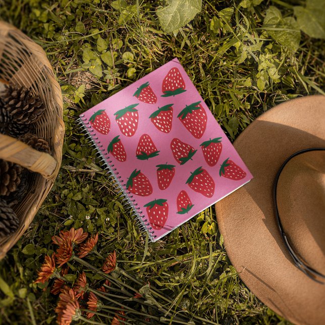 Carnet Organic summer strawberries red on pink background (Créateur téléchargé)