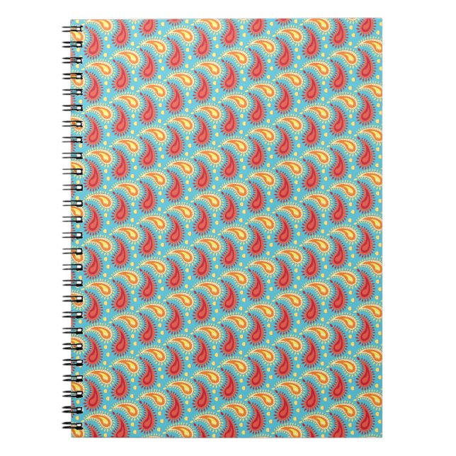 Carnet Oriental Turquoise Orange Perse Motif Paisley (Devant)