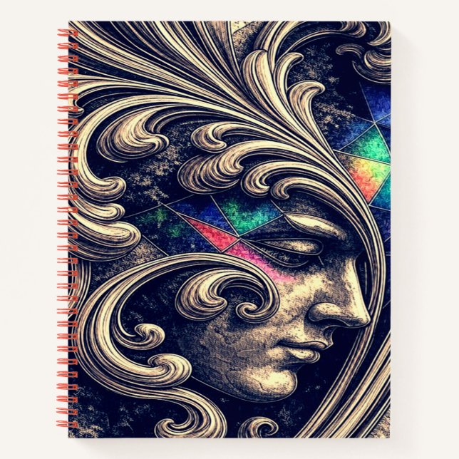 Carnet Ornate Abstract Face with Flowing Baroque Lines (Devant)