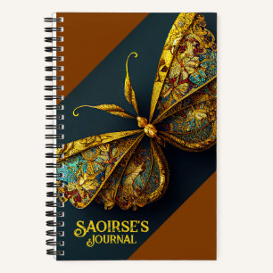 Carnet Ornate Gold & Papillon Turquoise Petite couverture