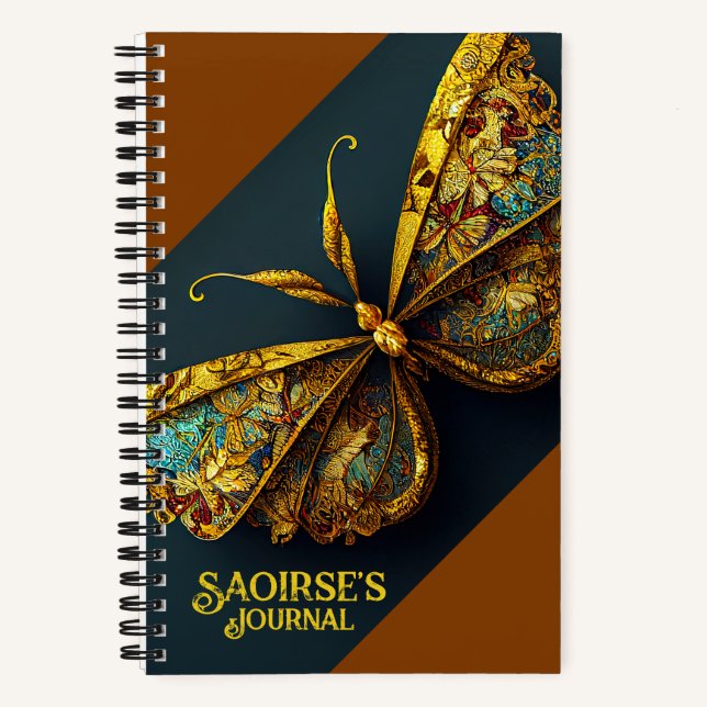 Carnet Ornate Gold & Papillon Turquoise Petite couverture (Recto)