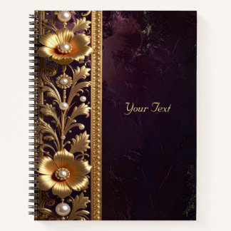Carnet Ornement Floral Doré avec Perles