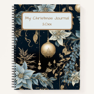Carnet Ornements de Noël bleu et or Poinsettias