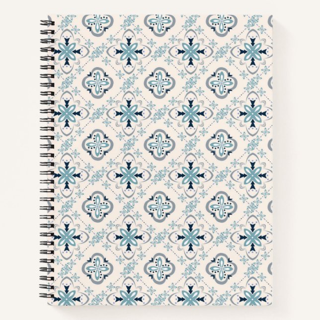 Carnet ornements marocains bleu crème ethnique design Est (Devant)