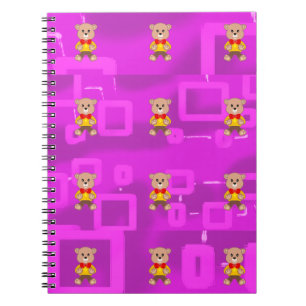 Carnet Ours cuivré mignon sur rose géométrique