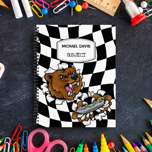Carnet Ours de dessin animé en colère tenant une manette