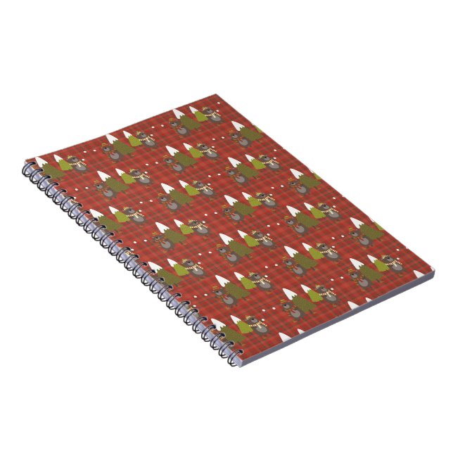 Carnet Ours d'hiver Blanc Noël Rouge Buffle Plaid (Côté Droit)