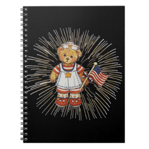 Carnet Ours infirmière vintage avec feux d'artifice blanc