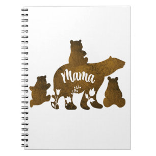 Carnet Ours Mama Avec 3 Bébés Ours Cubs Après Maman