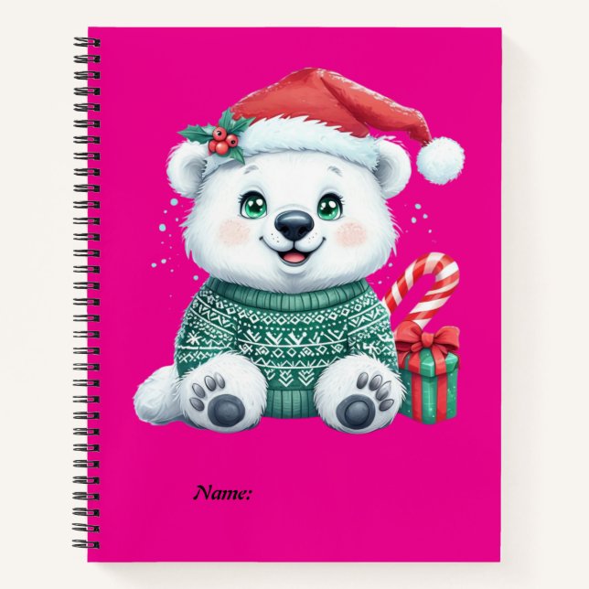 Carnet Ours polaire de Noël mignon en pull festif (Devant)