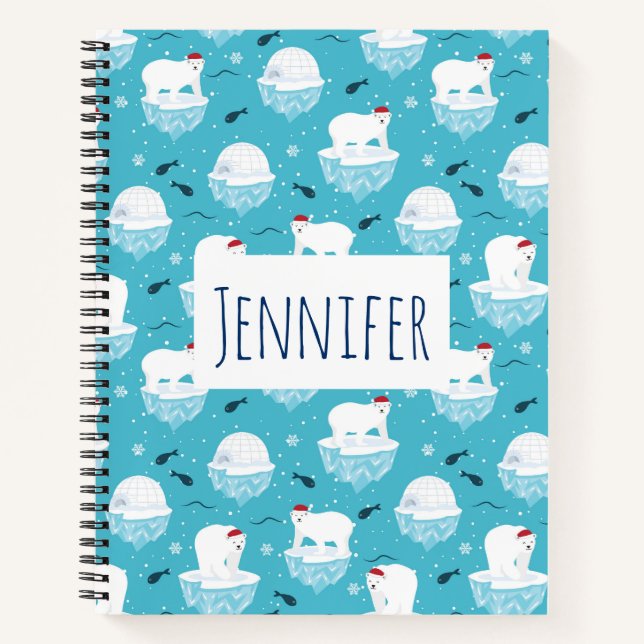 Carnet Ours polaires mignons à Santa Hats Motif de Noël (Devant)