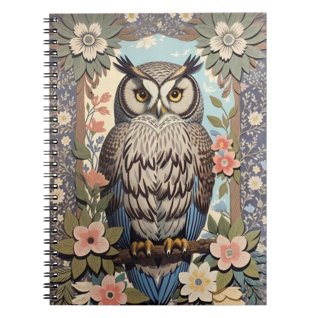 Carnet Owl Pastel Floral William Morris Inspiré (Devant)