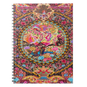 Carnet Pacock bleu or rose Fleurs florales persanes