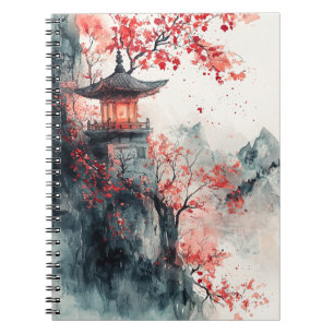 Carnet Pagode Sakura Crimson Aquarelle