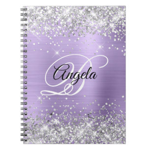 Carnet Pailleté Argent Violet Clair Métallisé Monogramme 
