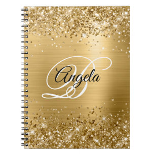 Carnet Pailleté Or Métallisé Monogramme Fantaisie