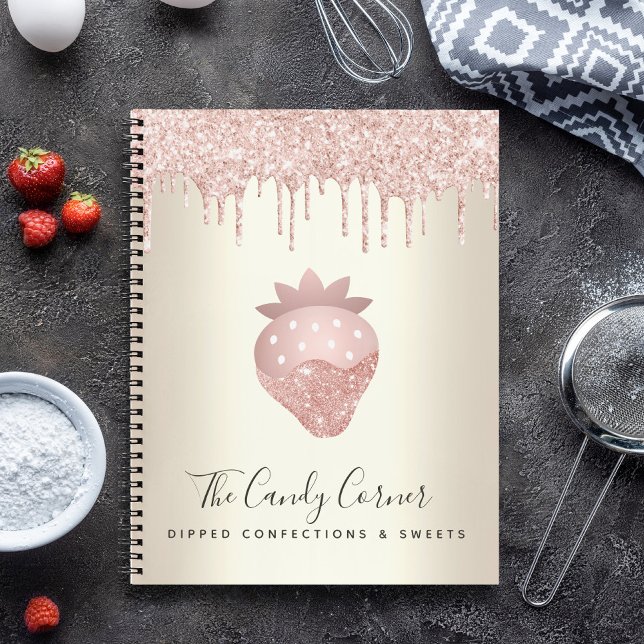 Carnet Pailleté rose en gouttes confiserie fraise or (Créateur téléchargé)