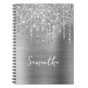 Carnet Paillettes Argentées qui Dégoulinent Nom Glamour