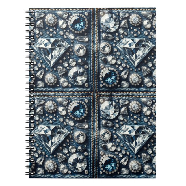 Carnet Paillettes de diamants et de denim Bijoux de pierr (Devant)