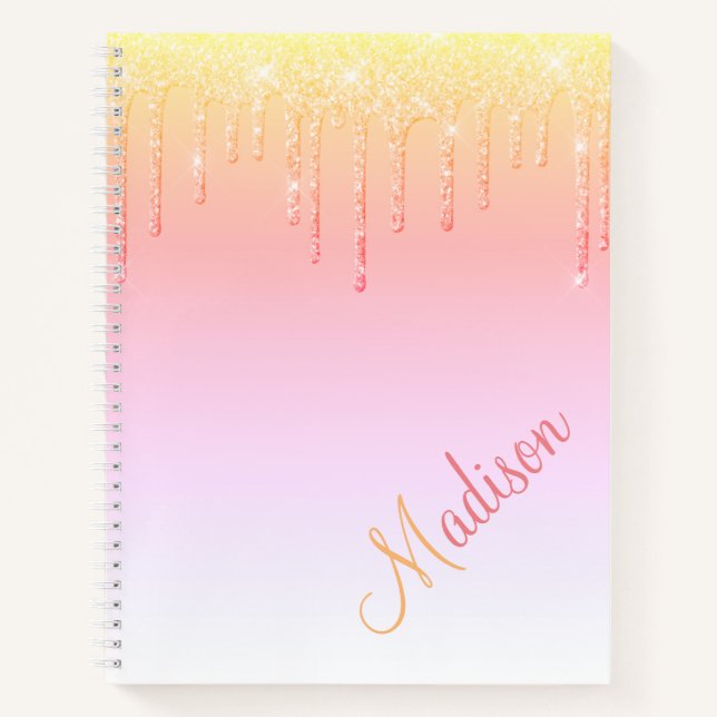 Carnet Paillettes Ombré Rose Paillettes Glamour Nom (Devant)