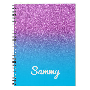 Carnet Paillettes violettes et ombré bleu aqua