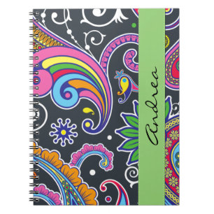 Carnet Paisley colorée, Motif Paisley, Votre Nom