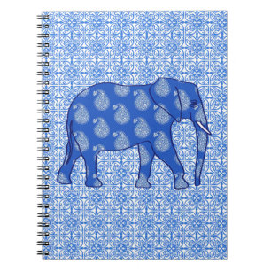 Carnet Paisley éléphant - bleu cobalt et blanc