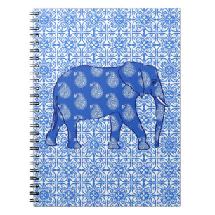 Carnet Paisley éléphant - bleu cobalt et blanc