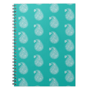 Carnet Paisley perse - blanc sur turquoise