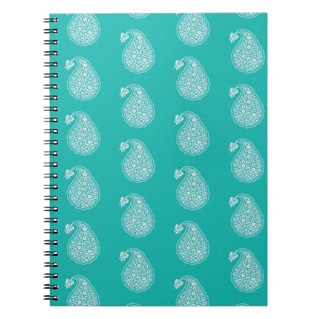 Carnet Paisley perse - blanc sur turquoise (Devant)