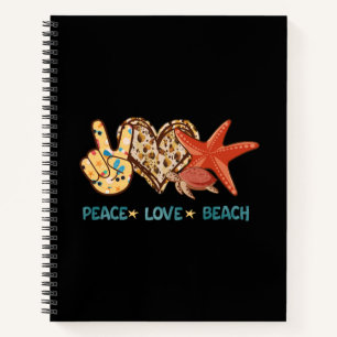 Carnet Paix, Amour, Plage Paix à la main, Coeur, Tortue