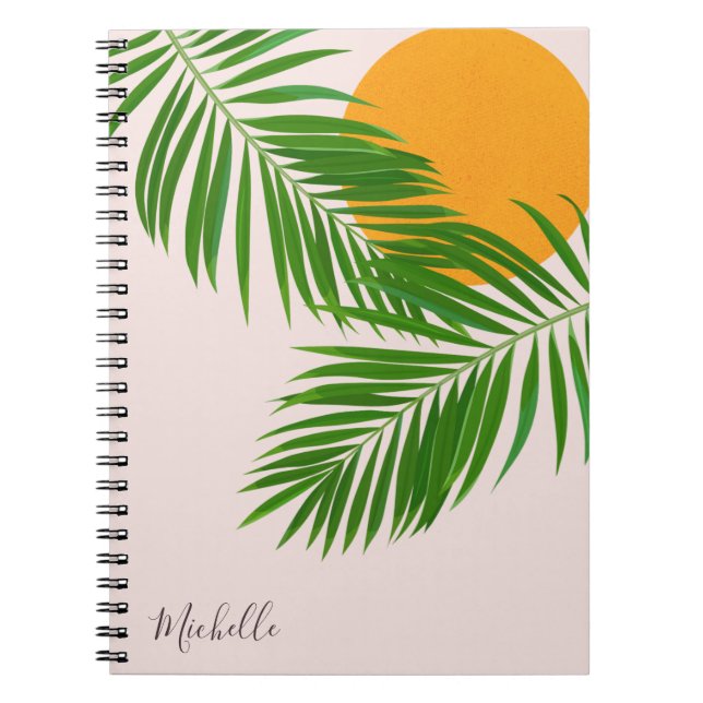 Carnet Palme de coucher de soleil tropicale rétro Feuille (Devant)