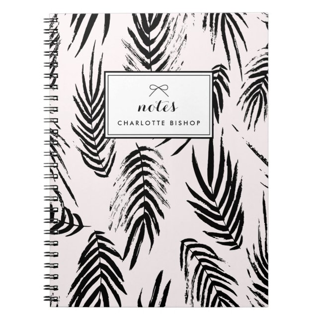 Carnet Palme de pinceau rose et noir Feuille Motif person (Devant)