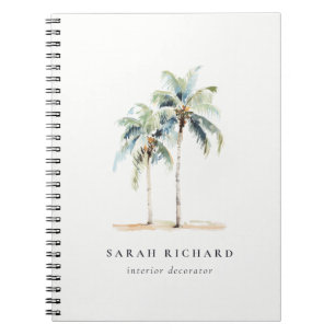 Carnet Palmiers côtiers tropicaux Aquarelle Bleu Vert