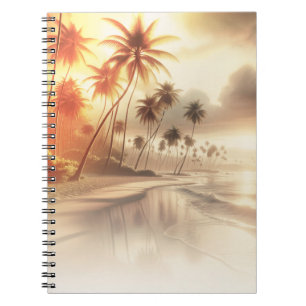 Carnet Palmiers et Plage au Coucher de Soleil Orange