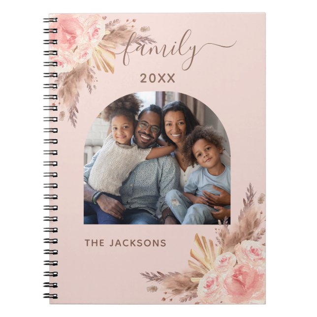 Carnet Pampas herbe blush rose floral photo de famille (Devant)