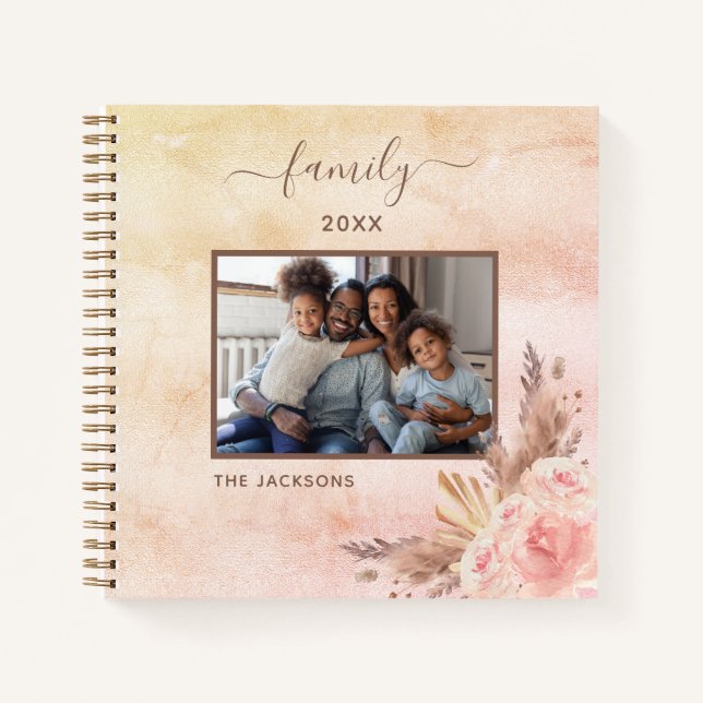 Carnet Pampas herbe rose or rose floraux photo de famille (Devant)