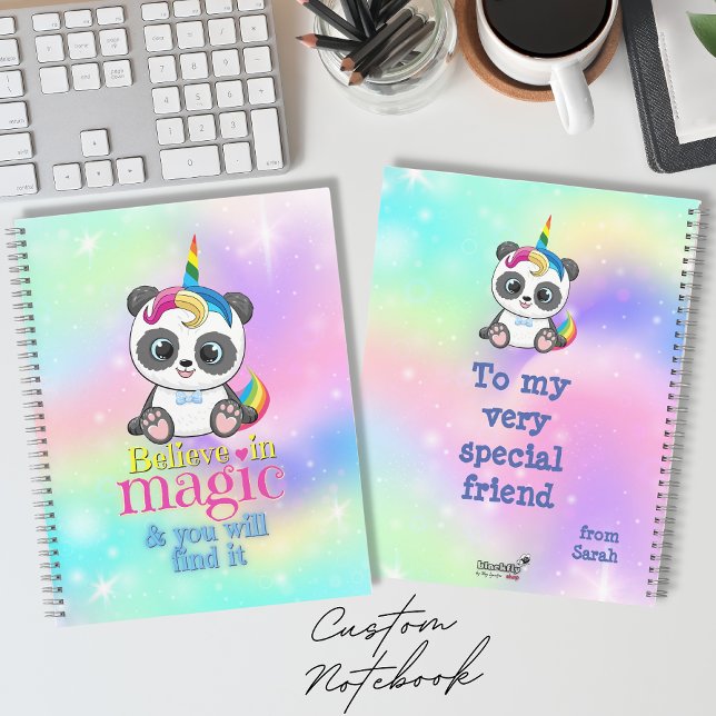 Carnet Panda de licorne magique sur l'arrière - plan arc- (Créateur téléchargé)