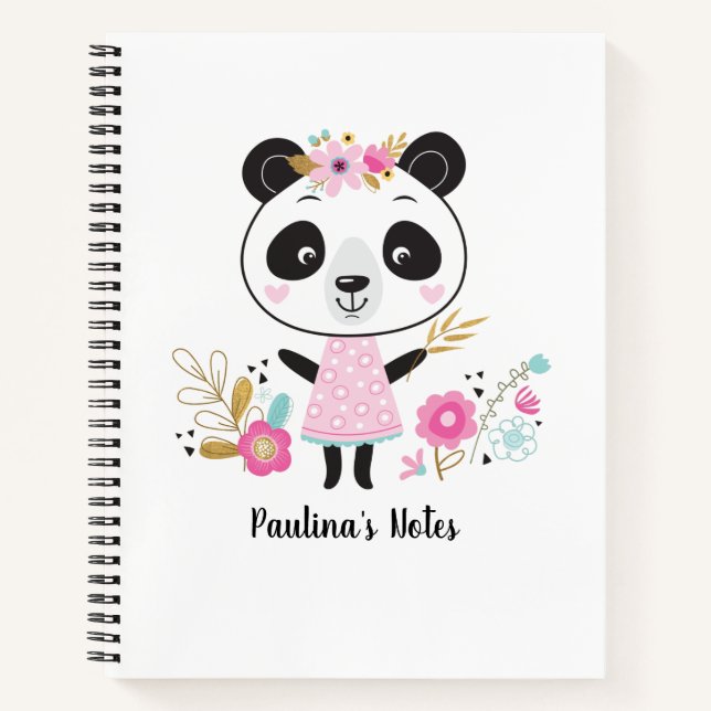 Carnet Panda fille mignon personnalisé (Devant)
