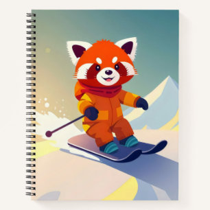 Carnet panda rouge mignon dans une tenue de snowboard col