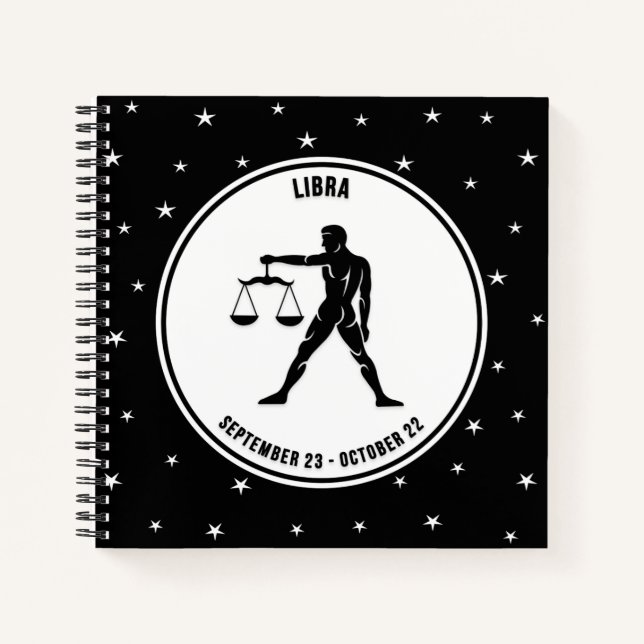 Carnet Panneau Libra Zodiac, bloc-notes noir et blanc (Devant)