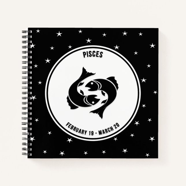 Carnet Panneau zippé Pisces, Noir & Blanc (Devant)