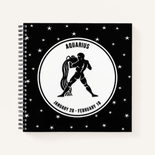 Carnet Panneau Zodiac Aquarius, bloc-notes noir et blanc