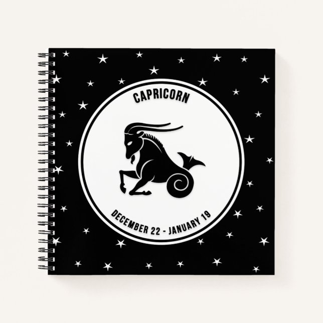 Carnet Panneau Zodiac Capricorne, Noir & Blanc (Devant)